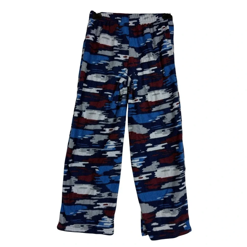 Eddie Bauer Pijama Pants Kids 10-12 Blue Fleece Camo Elastic Waist Winter Lounge